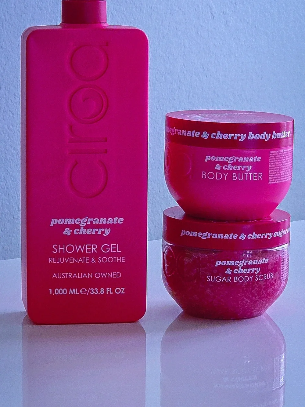 CIROA Pomegranate & Cherry Shower Gel Body Butter Scrub Set Pink NWT